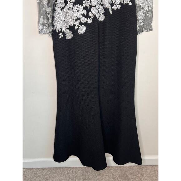 Tadashi Shoji Ishi Embroidered Tulle Evening Gown Black/White Women's Size 6 - Picture 10 of 12